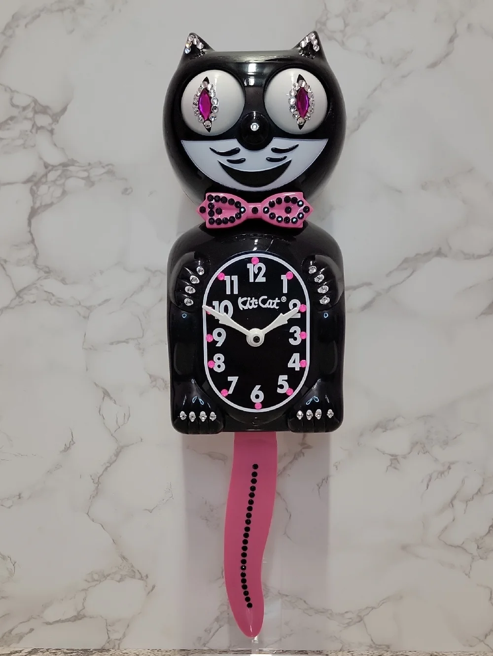 Jeweled Kit-Cat Klock clock SUPER RARE with pink bow tie & tail